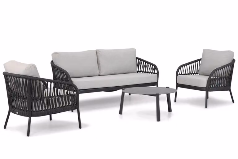 Coco Puerto/Rimini 4-delige loungeset met aluminium frame en grijze kussens