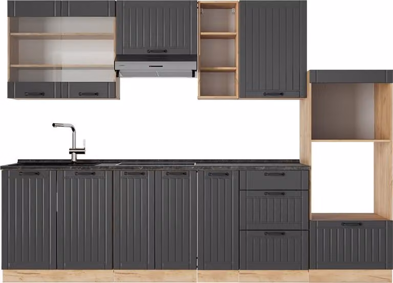Vicco Fame-Line Complete keukeneenheid Donkergrijs 280 cm zonder werkblad, Model 56972