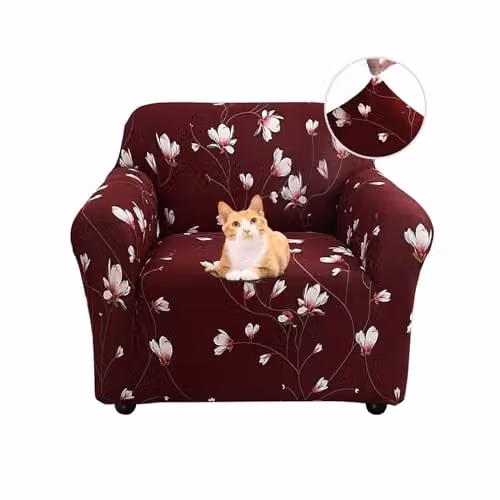 Jaotto Bankhoes voor 1-zits sofa, elastisch stretch spandex met armleuningen, antislip en vuilafstotend, fuchsia orchideeën patroon