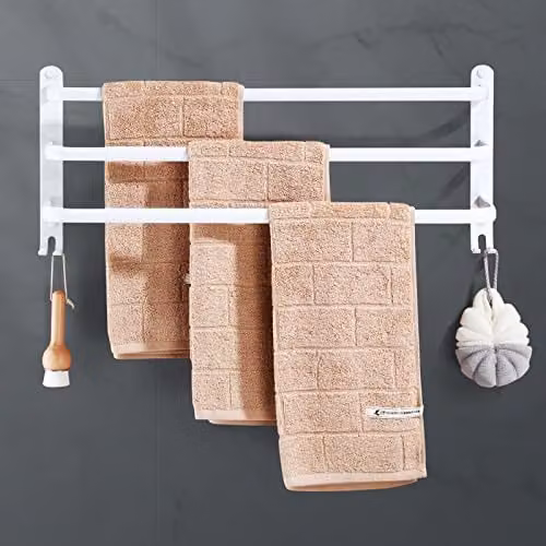 Zelfklevende Aluminium Handdoekhouder met 3 Verdiepingen en Haken, Wit, 60 cm