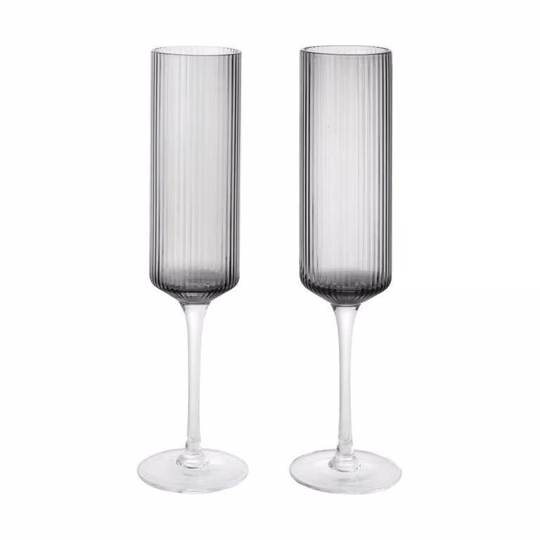Ferm Living Ripple champagneglazen 15 cl, 2-pack, Smoked Grey