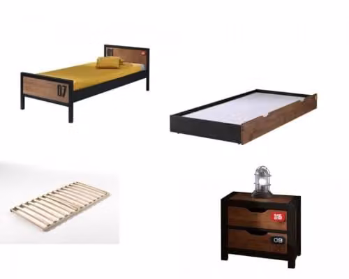 ALEX slaapkamerset met bed 90x200 cm, lattenbodem, onderschuifbed en nachtkastje