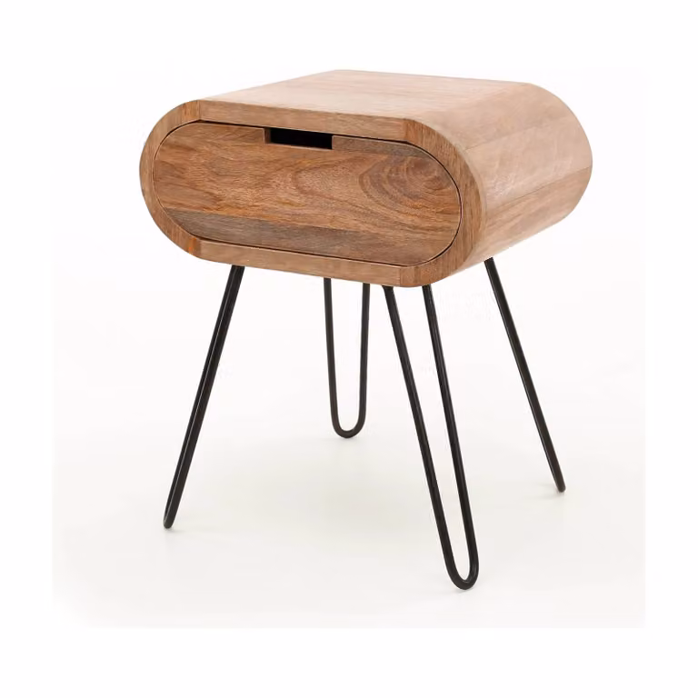 Nest of Nora Nachtkastje Mielo - Massief mangohout met 1 lade - Zand - B/D/H: 35 x 35 x 60 cm