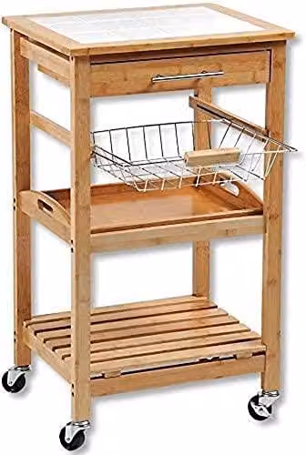 Kesper Keukentrolley met bamboe en tegelblad, bruin, B/D/H: 81 x 48 x 38 cm