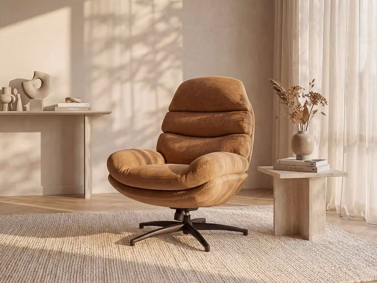 LIZUTA Draaifauteuil met armleuningen in oranje textiel