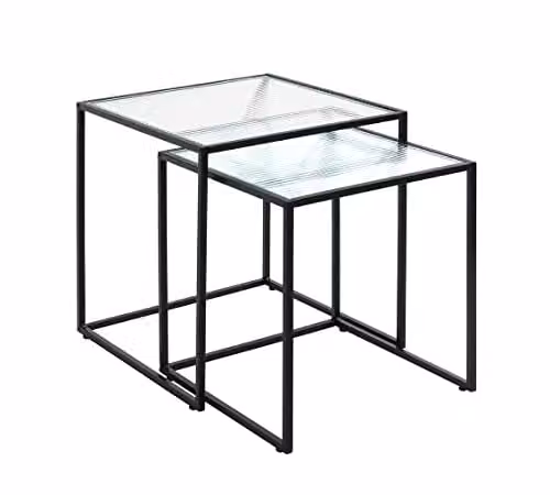 HAKU Bijzettafel set van 2 zwart metaal en glas modern B: 40/45 cm, D: 40/45 cm, H: 44/49 cm