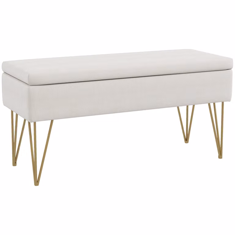 HOMCOM Bank met opbergruimte, ademende stof en stalen poten, crème, B/D/H: 100 x 40 x 49 cm