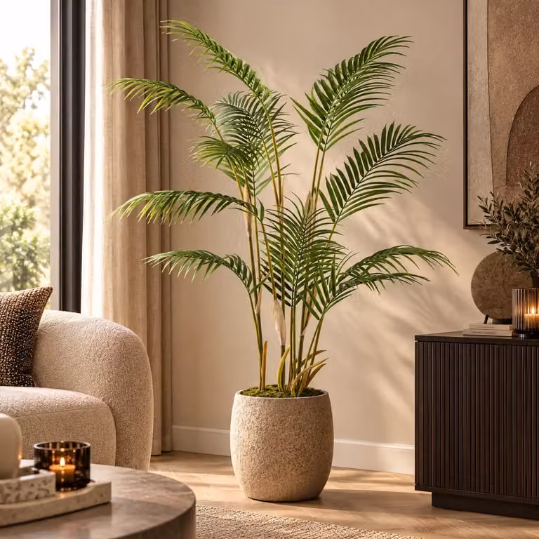 PTMD Palmboom groen in zwarte plastic pot, Hoogte: 148 cm
