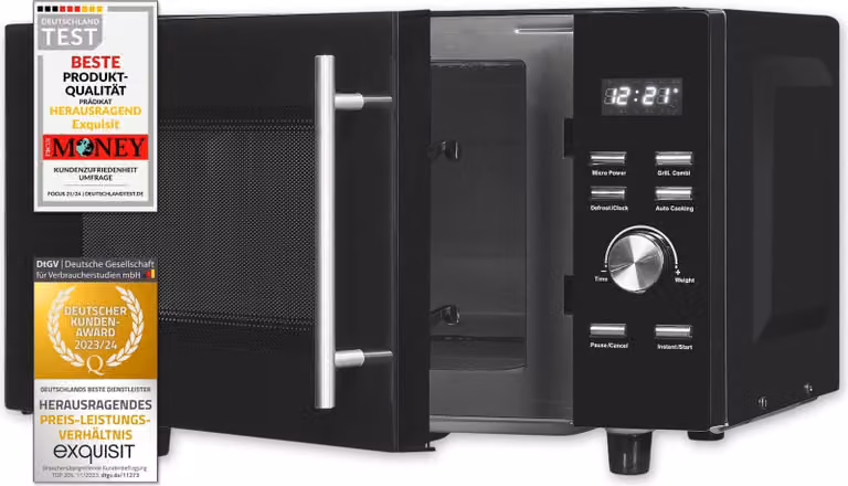 Exquisit Magnetron MW8023-F-240DIG zwart met grillfunctie, 750 Watt en 1000 Watt grill, timer en ontdooifunctie