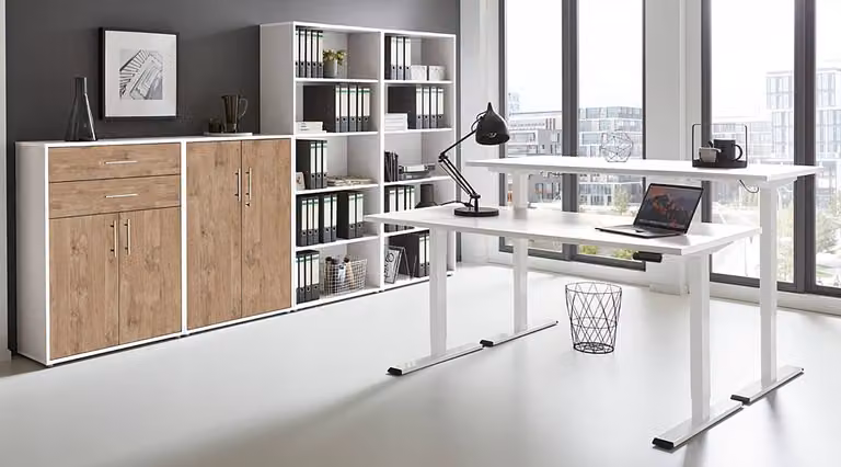 home24 Kantoorset 5-delig Sanremo wit/eikenhouten look B/D/H: 186 x 85 x 33 cm