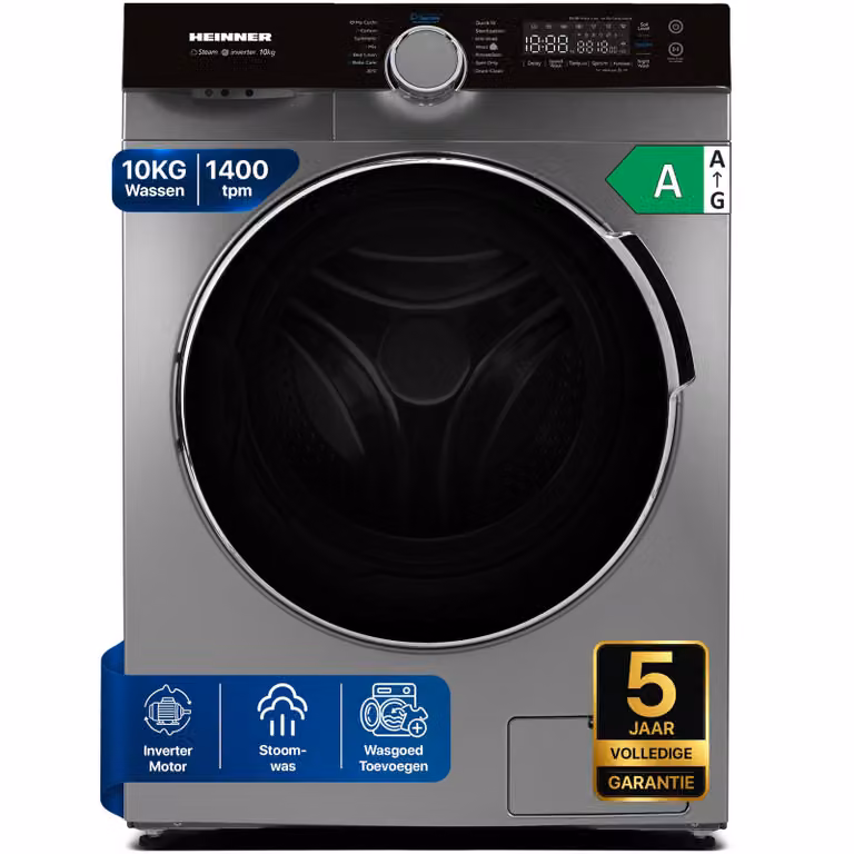 Heinner HWM-M1014IVKS Voorlader Wasmachine 10 kg, 1400 tpm, Inverter, Touch, Zilver