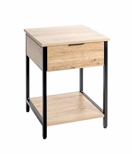 HAKU Bijzettafel Modern met 1 lade, Eiken licht en Zwart, B: 40 cm, D: 40 cm, H: 55 cm