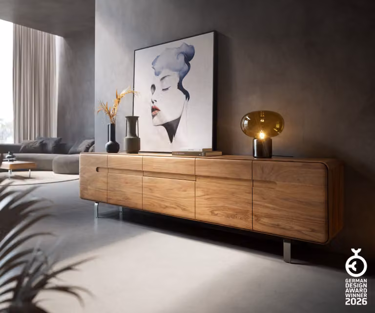 DELIFE Tv-meubel Anaya, Acacia hout en RVS, Bruin/Zilver, Breedte: 220 cm, Diepte: 40 cm, Hoogte: 60 cm