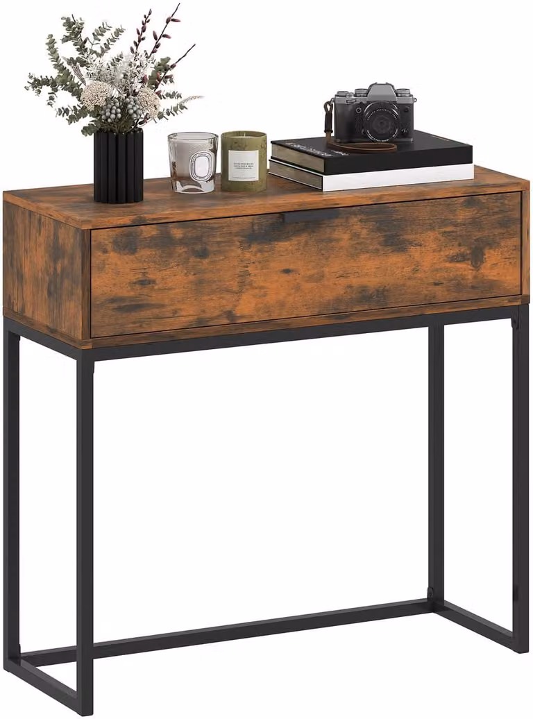 HOMCOM Consoletafel met lade in industriële stijl, Rustiek Bruin, B/D/H: 80 x 30 x 76 cm