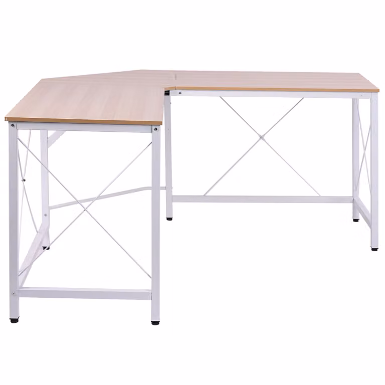 HOMCOM L-vormig computertafel hoekbureau van MDF, natuurlijk en zwart, B/D/H: 140 x 140 x 75 cm