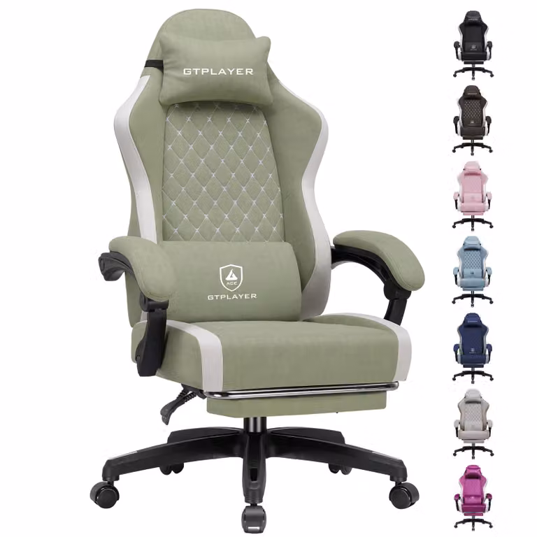 GTPLAYER Gaming Stoel, ergonomische bureaustoel met ademend materiaal en voetsteun, groen