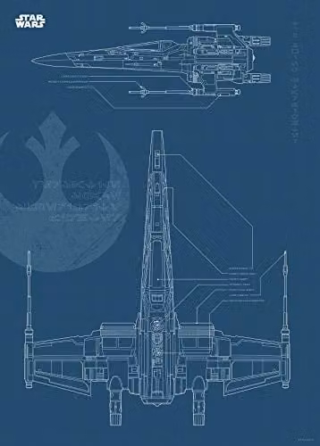 Komar Wandafbeelding Star Wars Blueprint X-Wing Kunstdruk Breedte: 50 cm, Hoogte: 70 cm