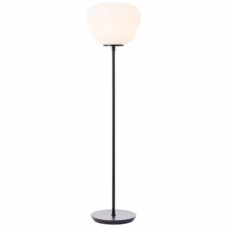 Brilliant Kaizen Vloerlamp zwart en wit met glazen kap en E27 fitting