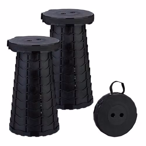 Relaxdays Telescopisch krukje set van 2, zwart, H x B x D: 44,5 x 25 x 25 cm