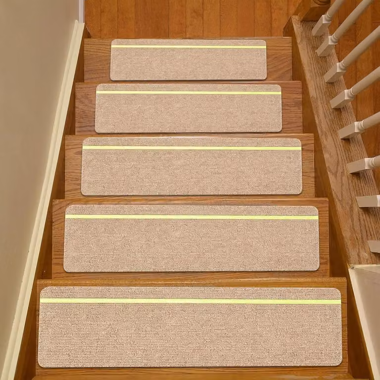 15 stuks zelfklevende antislip trapmatten met Glow in Dark strepen, beige, 76 x 20 cm
