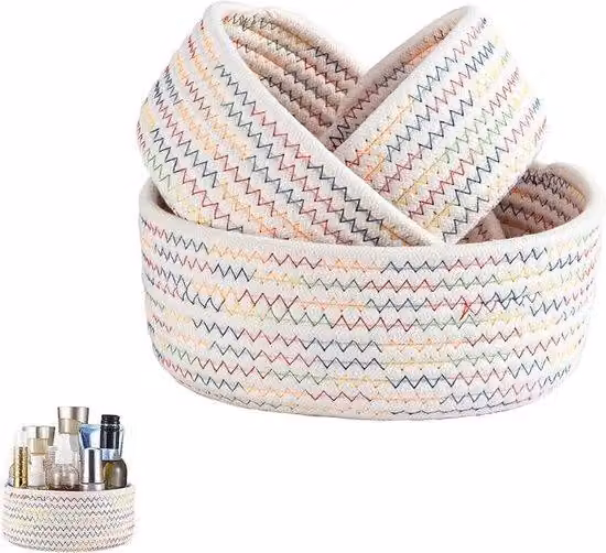 Set van 3 katoenen opbergmanden in multicolor voor kleding en handdoeken