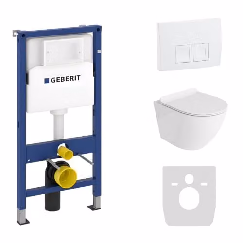 Geberit Duofix Basic voorwandelement met Sofi Slim wand diepspoelbak en Delta 25 bedieningspaneel in wit - Complete inbouwset voor randloos toilet