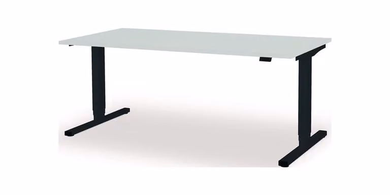 Mauser elektrisch verstelbaar staand en zittend bureau, antracietgrijs RAL 7016 en lichtgrijs, B 180 cm x D 80 cm, hoogte verstelbaar van 65 tot 125 cm