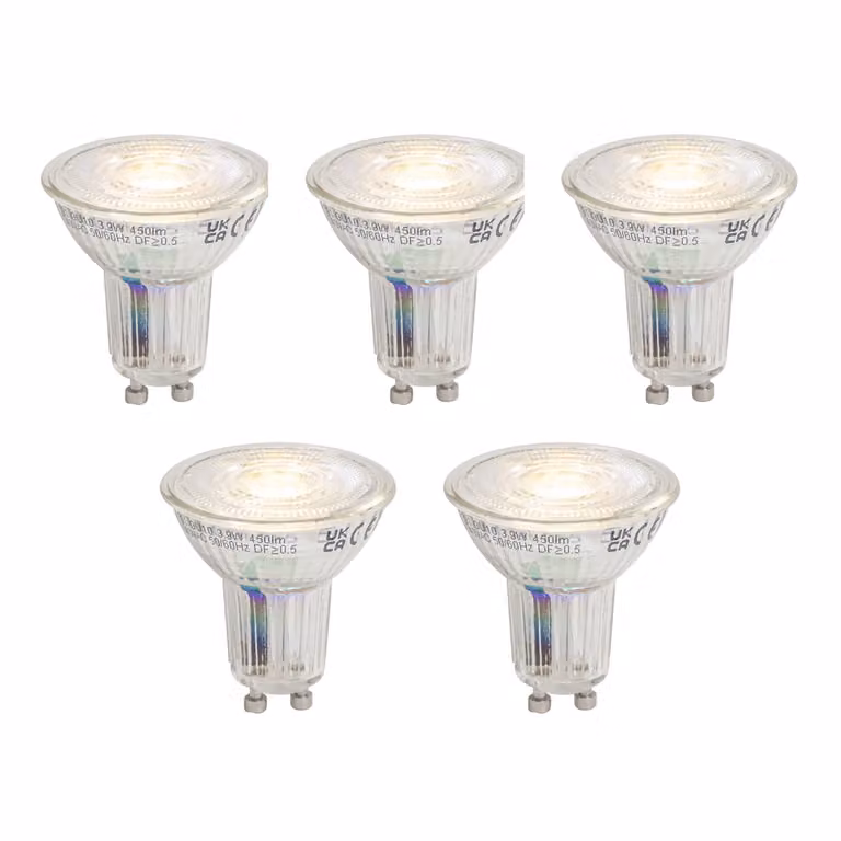 LUEDD Set van 5 dimbare GU10 LED lampen, 3.9W, 450 lm, 3000K warm wit