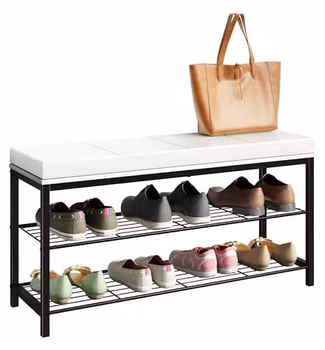 VCM Schuhbank Taliro in Industrial Style, Wit/Zwart, H 48 x B 90 x D 30 cm