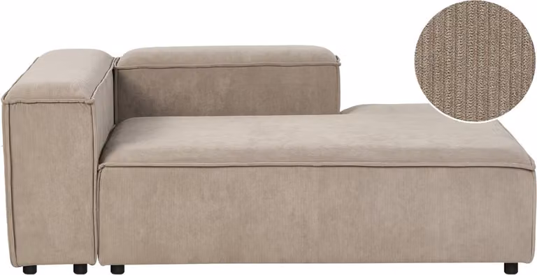 Beliani Ardal Chaise Longue - Lichtbruin - Corduroy - Linkszijdig