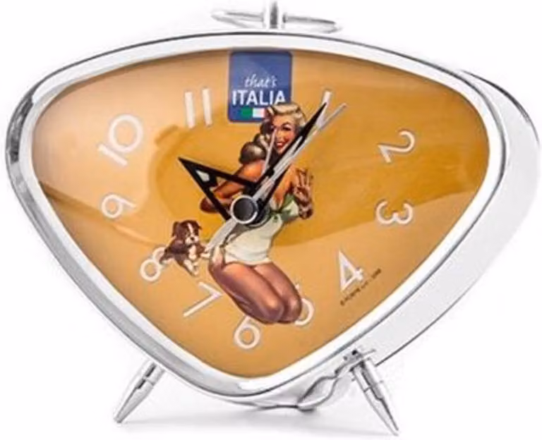 That's Italia Pin-Up Retro Tafelklok - Mosterdgeel - Analoog - H x B x D: 11,5 x 11,5 x 3 cm