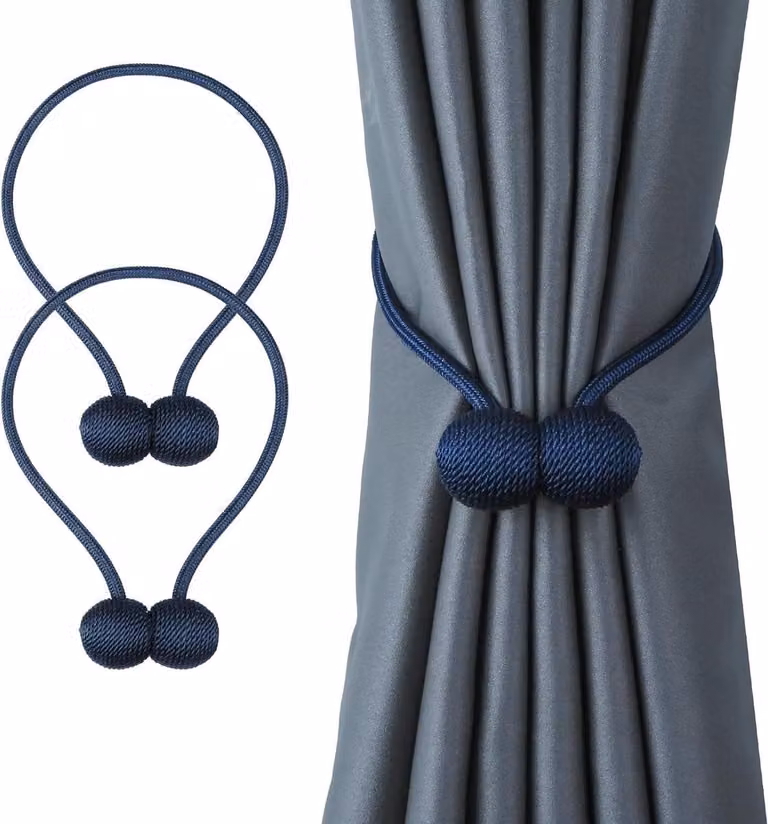 Magnetische Gordijnbinders Marineblauw - Touwhouders van 48 cm om je gordijnen te fixeren