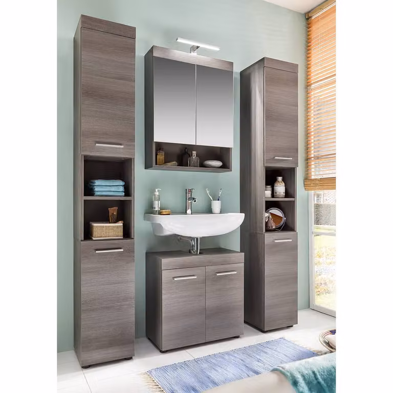 Trendteam Badkamerkast Runner Moon Sardegna met lade en ledverlichting, grijs, B: 30 cm, H: 190 cm, D: 31 cm