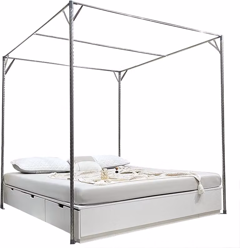 Zilveren metalen hemelbed frame voor King Large matras van 180x200 cm