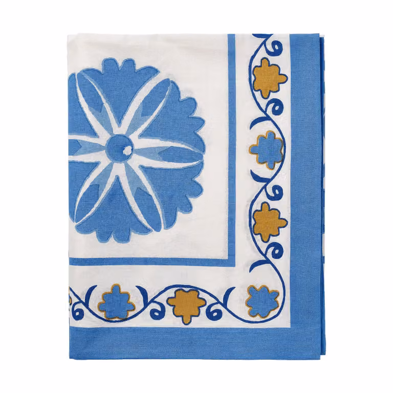 Pick a Poppy Suzani tafellaken Blue, 250 x 150 cm