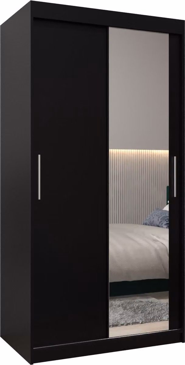 InspireMe TORM II 100 Kledingkast met 2 schuifdeuren en 2 lades, Zwart Mat, B/D/H: 100 x 62 x 200 cm