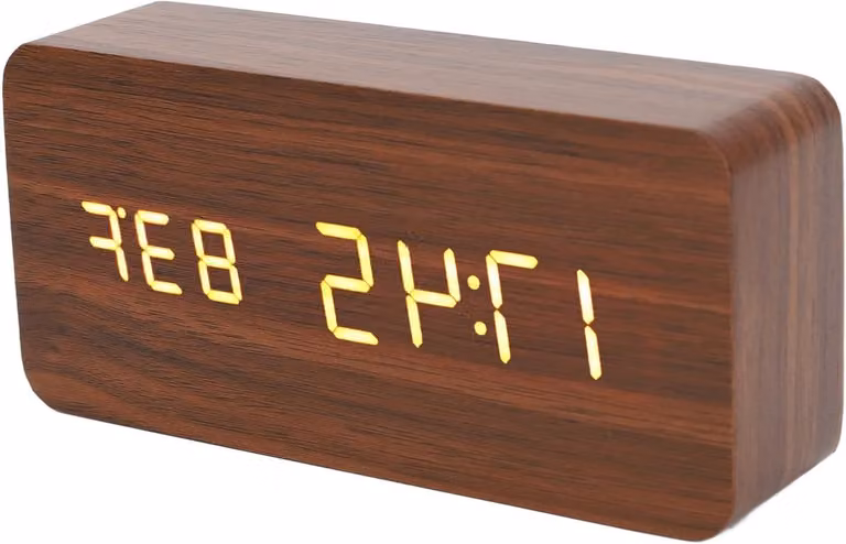 Digitale Houten Klok met Alarmfunctie, 3 Niveaus Helderheid, Groot Kleuren Display, Temperatuur en Vochtigheid voor Woonkamer en Kantoor