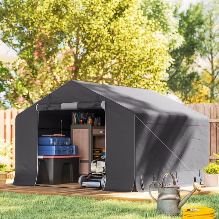 Carport met zadeldak en raam, grijs, verzinkt stalen frame, B/D/H: 300 x 300 x 210 cm