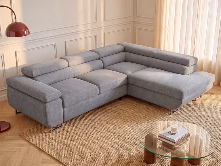NURAZIO Hoekslaapbank met recht hoekgedeelte, Grijs, 202 x 153 x 70 cm