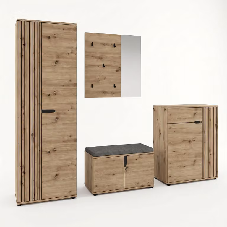 Xonox Garderobekombinatie Keno inclusief zitkussen, artisan eikenhoutlook, B: 255 cm, H: 191 cm, D: 37 cm