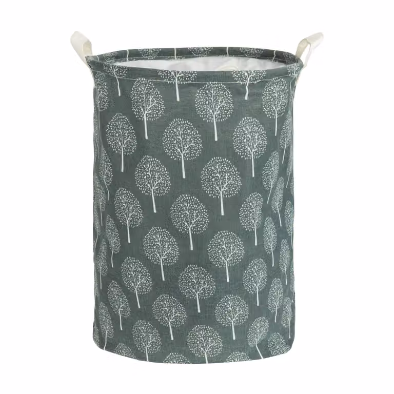 QUVIO Wasmand met handvaten - Boom patroon - Grijs - 43 L