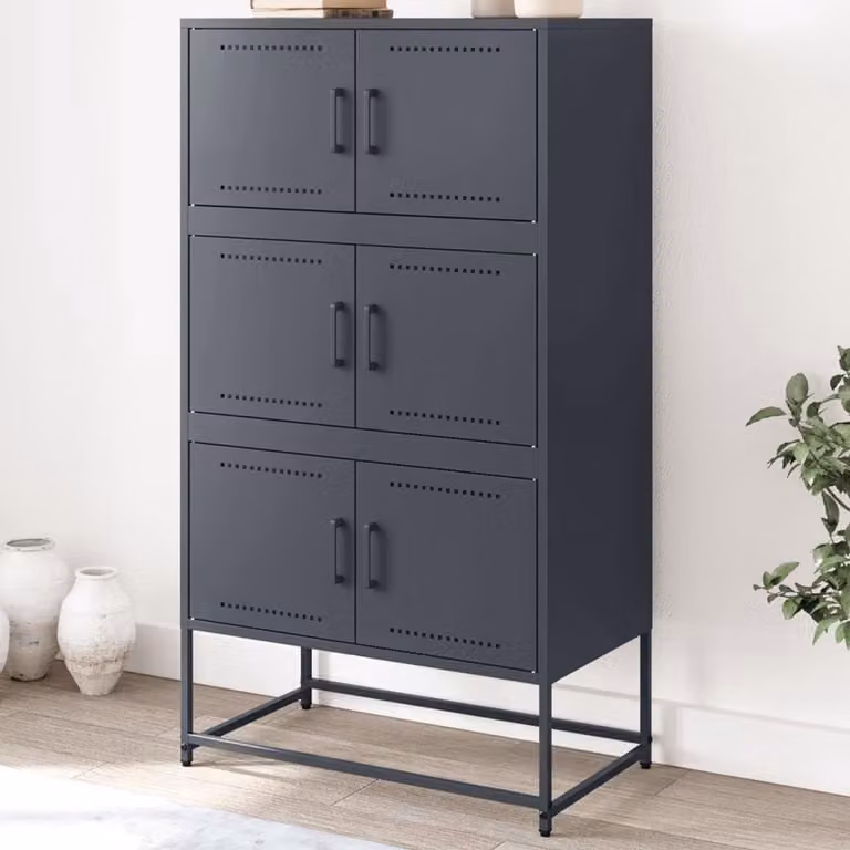 Industrieel Dressoir Antraciet met Stalen Frame voor Woonkamer of Slaapkamer, B: 68.5 cm, D: 38.5 cm, H: 123.5 cm