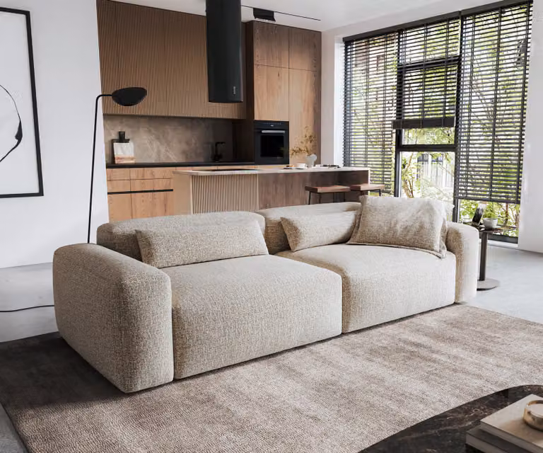 DELIFE Freestyle Grote bank met geweven stof in beige, B: 280 cm, D: 110 cm