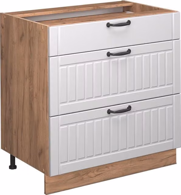 Vicco Keukenonderkast Fame-Line Wit Landhuis met 3 laden en Marmeren Werkblad, Breedte: 80 cm