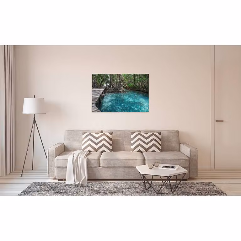 home24 Jungle Path wanddecoratie blauw, 90 x 60 cm
