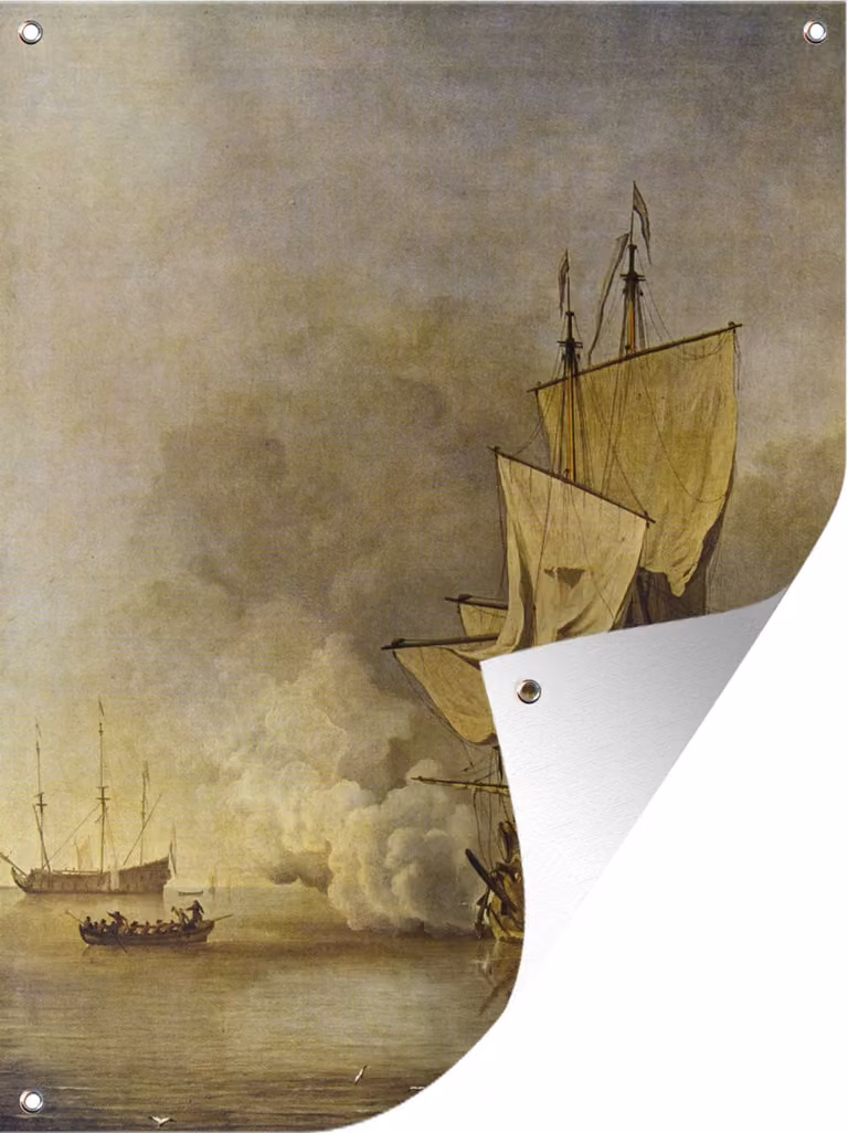 Tuindecoratie Tuinposter Het kanonschot - Willem van de Velde - B/H: 60 x 80 cm