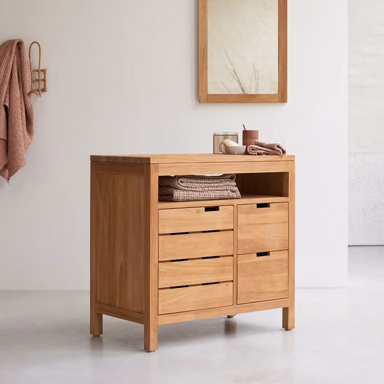 Tikamoon Serena Opbergmeubel in massief teak - Bruin - B: 80 cm, D: 45 cm, H: 78 cm