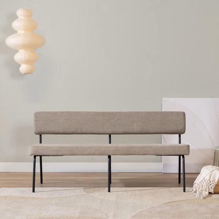 Bronx71 Scandinavische eetkamerbank beige met textiele bekleding en metalen onderstel, Breedte: 160 cm