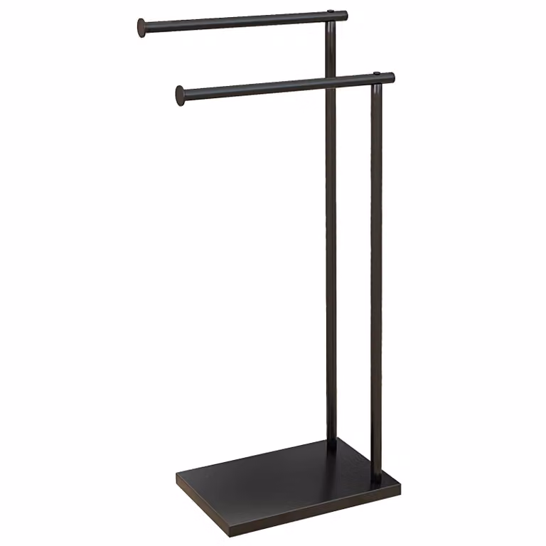 HOMCOM Vrijstaande handdoekhouder met 2 stangen voor badkamer, zwart, B: 35,5 cm, D: 20 cm, H: 78 cm