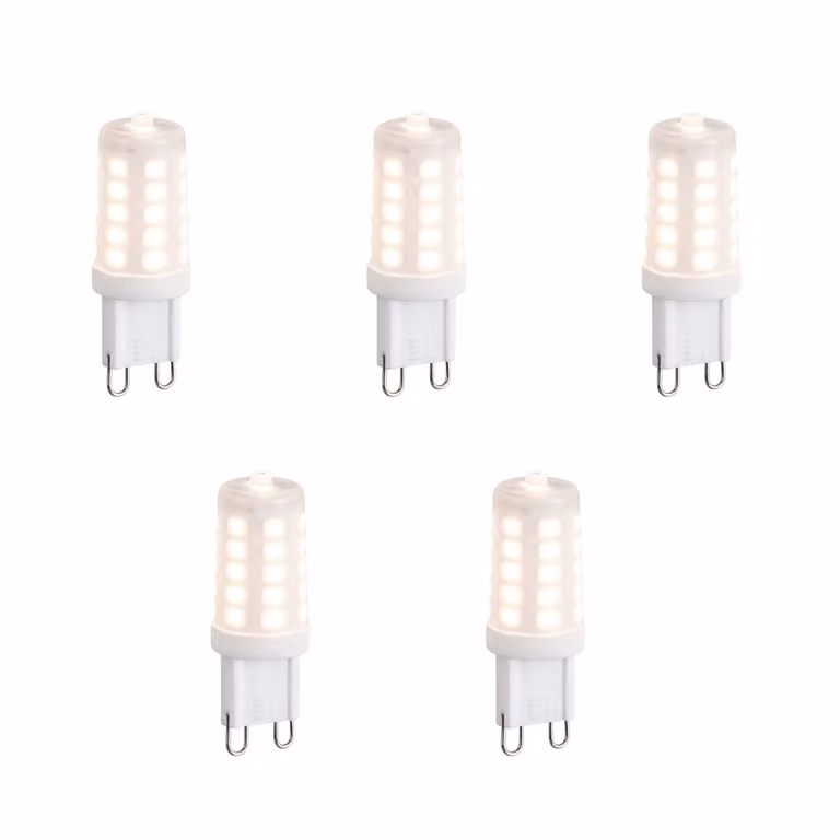 LUEDD Set van 5 G9 LED lampen, 3-staps dimbaar, opaal, 3W, 250 lm, 2700K